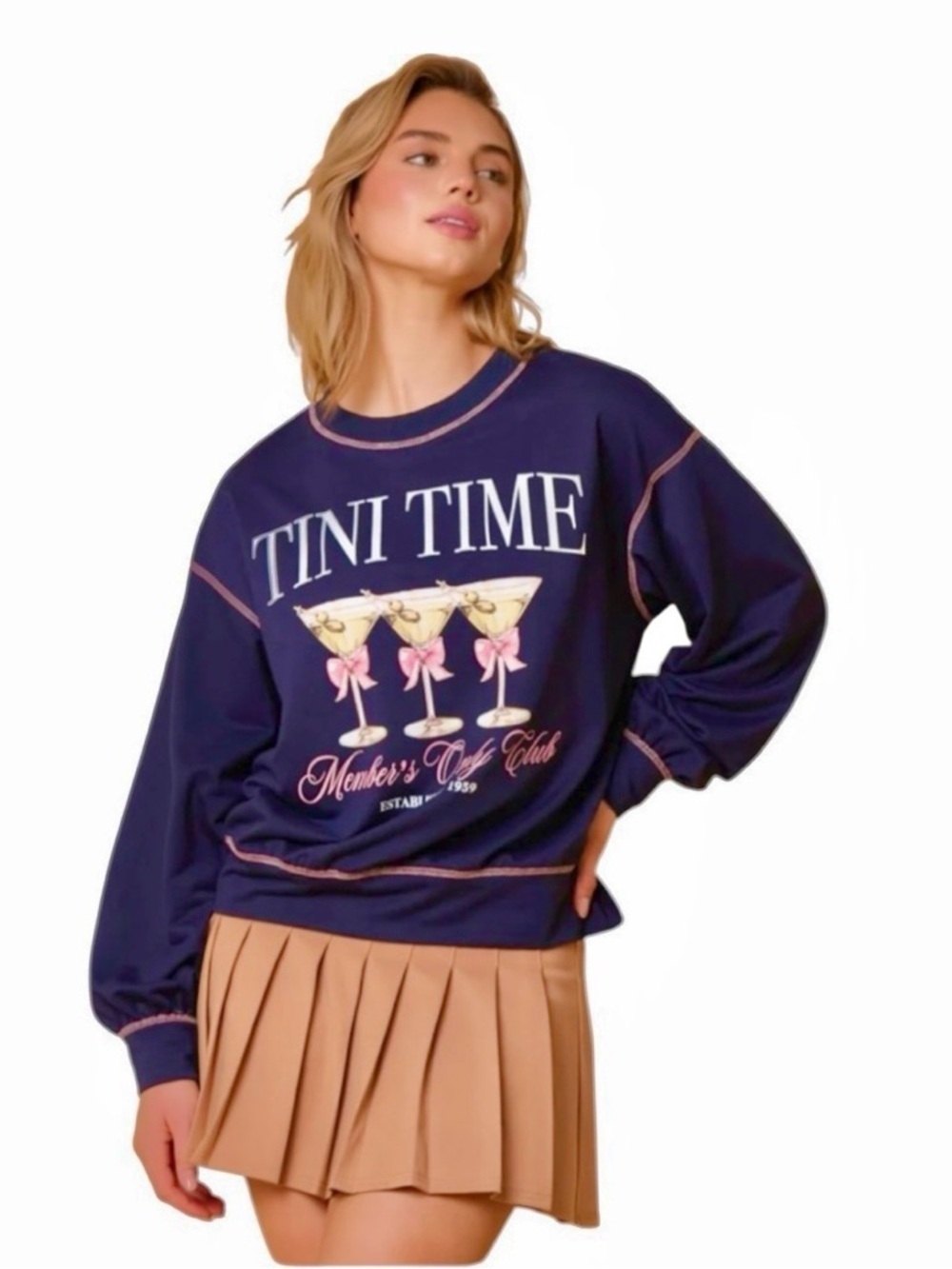FANTASTIC FAWN MSRP $60 Martini Clubhouse Oversized Pullover in Navy w/Red Seam - Picture 2 of 8